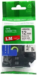 lm tapes – premium 1/2″ (12mm) black on white compatible tze p-touch tape for use with brother pt-2030, pt2030, pt-2030ad, pt2030ad ptouch label printer includes tape size/color guide.
