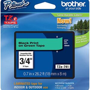 Brother Laminated Tape Black on Green, 18mm (TZe741) (3)