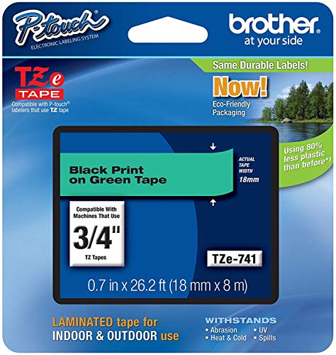 Brother Laminated Tape Black on Green, 18mm (TZe741) (3)