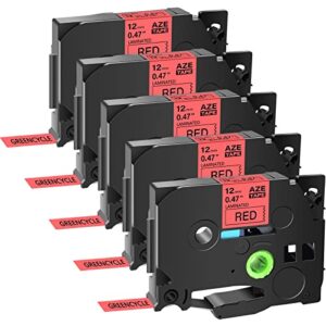 GREENCYCLE 5 Pack Replacement AZE Tapes 12mm 0.47 Inch 1/2" Black on Red Laminated Label Tape TZe-431 TZe431 TZ431 TZ-431 Compatible for Brother P-Touch Cube PTD210 PTD600 PTH110 PT1230 Label Maker