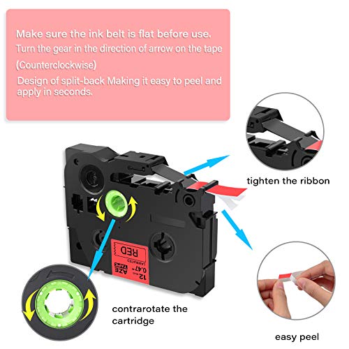 GREENCYCLE 5 Pack Replacement AZE Tapes 12mm 0.47 Inch 1/2" Black on Red Laminated Label Tape TZe-431 TZe431 TZ431 TZ-431 Compatible for Brother P-Touch Cube PTD210 PTD600 PTH110 PT1230 Label Maker