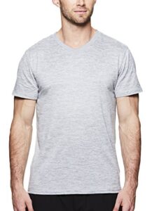 gaiam men’s everyday basic v neck t shirt – short sleeve yoga & workout top – sleet heather everyday, large