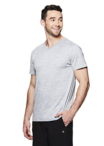 Gaiam Men's Everyday Basic V Neck T Shirt - Short Sleeve Yoga & Workout Top - Sleet Heather Everyday, Large