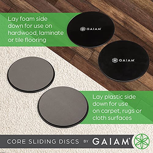 Gaiam Core Sliding Discs - Dual Sided Workout Sliders for Carpet & Hardwood Floor - Home Ab Pads Exercise Equipment Fitness Sliders for Women and Men