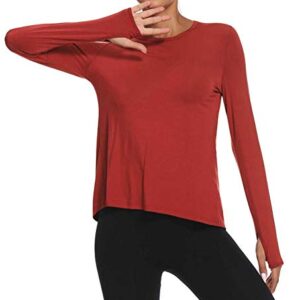 Mippo Long Sleeve Wokout Shirts for Women Yoga Tops Tie Back Tank Tops Thumb Hole Shirts Backless Tops Gym Sweater Workout Clothes Sports Active Exercise Wear for Women 2022 Red L