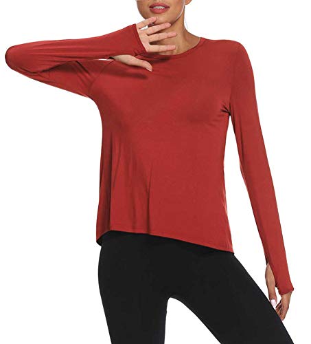 Mippo Long Sleeve Wokout Shirts for Women Yoga Tops Tie Back Tank Tops Thumb Hole Shirts Backless Tops Gym Sweater Workout Clothes Sports Active Exercise Wear for Women 2022 Red L