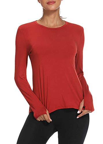 Mippo Long Sleeve Wokout Shirts for Women Yoga Tops Tie Back Tank Tops Thumb Hole Shirts Backless Tops Gym Sweater Workout Clothes Sports Active Exercise Wear for Women 2022 Red L