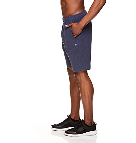 Gaiam Men's French Terry Yoga Shorts - Athletic Gym and Running Sweat Short with Pockets - Synergy Navy Heather, Medium