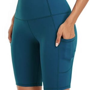 Oalka Women's Short Yoga Side Pockets High Waist Workout Running Shorts Teal L