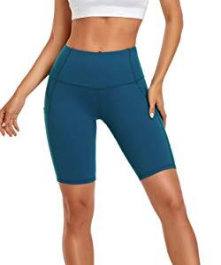 Oalka Women's Short Yoga Side Pockets High Waist Workout Running Shorts Teal L