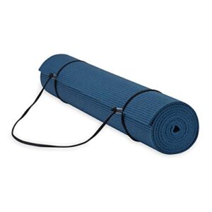 gaiam essentials premium yoga mat with yoga mat carrier sling, navy, 72″l x 24″w x 1/4 inch thick