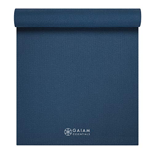 Gaiam Essentials Premium Yoga Mat with Yoga Mat Carrier Sling, Navy, 72"L x 24"W x 1/4 Inch Thick