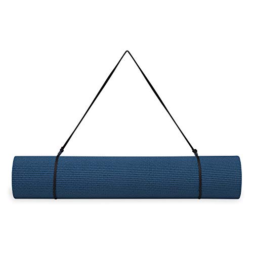 Gaiam Essentials Premium Yoga Mat with Yoga Mat Carrier Sling, Navy, 72"L x 24"W x 1/4 Inch Thick