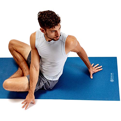 Gaiam Essentials Premium Yoga Mat with Yoga Mat Carrier Sling, Navy, 72"L x 24"W x 1/4 Inch Thick