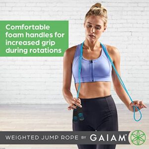 Gaiam Weighted Jump Rope for Men and Women - 1lb Heavy Foam Handles Set - Adjustable Exercise Rope Length for Fitness and Training - Helps Burn Calories and Improve Stamina (1-Pound Set)