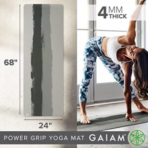 Gaiam Power Grip Yoga Mat - Unique Print Design - Eco-Friendly Premium Fabric-Like Thick Non Slip Exercise & Fitness Mat for All Types of Yoga, Pilates & Floor Workouts - 68" x 24" x 4mm, Truffle