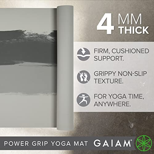 Gaiam Power Grip Yoga Mat - Unique Print Design - Eco-Friendly Premium Fabric-Like Thick Non Slip Exercise & Fitness Mat for All Types of Yoga, Pilates & Floor Workouts - 68" x 24" x 4mm, Truffle
