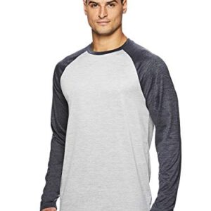 Gaiam Men's Long Sleeve Relaxed Fit T Shirt - Yoga & Workout Activewear Top - Sleet Heather/Ebony Heather Champion, Medium