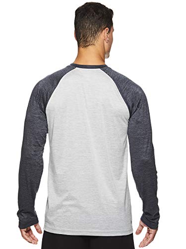 Gaiam Men's Long Sleeve Relaxed Fit T Shirt - Yoga & Workout Activewear Top - Sleet Heather/Ebony Heather Champion, Medium