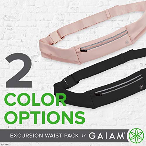 Gaiam Fanny Pack Running Belt Bag - Excursion Waist Pack Slimfit Adjustable Exercise Gym Workout Pouch Jogging Bag, Multi Pocket Walking, Runner Accessories Women, Men - Blush