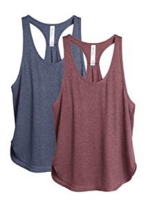 icyzone workout tank tops for women – athletic yoga tops, racerback running tank top loose fit(pack of 2) (s, burgundy/navy)