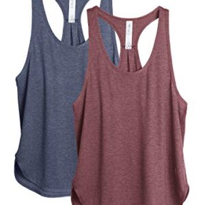 icyzone Workout Tank Tops for Women - Athletic Yoga Tops, Racerback Running Tank Top Loose Fit(Pack of 2) (S, Burgundy/Navy)