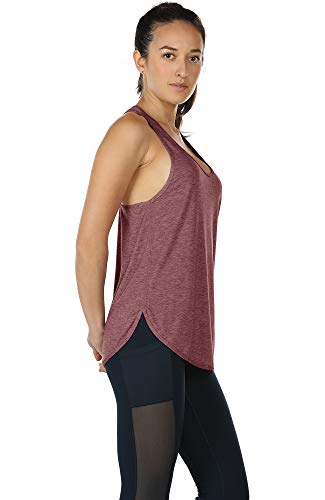 icyzone Workout Tank Tops for Women - Athletic Yoga Tops, Racerback Running Tank Top Loose Fit(Pack of 2) (S, Burgundy/Navy)