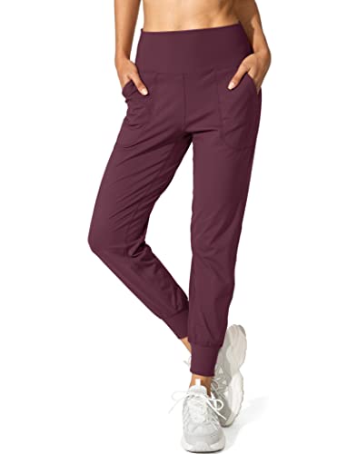 G Gradual Women's Joggers High Waisted Yoga Pants with Pockets Loose Leggings for Women Workout, Athletic, Lounge (Maroon, Small)