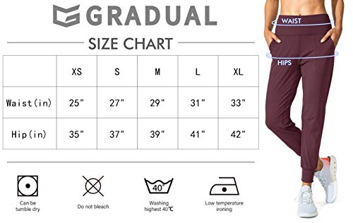 G Gradual Women's Joggers High Waisted Yoga Pants with Pockets Loose Leggings for Women Workout, Athletic, Lounge (Maroon, Small)