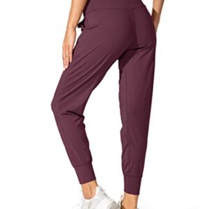 G Gradual Women's Joggers High Waisted Yoga Pants with Pockets Loose Leggings for Women Workout, Athletic, Lounge (Maroon, Small)