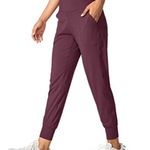 G Gradual Women's Joggers High Waisted Yoga Pants with Pockets Loose Leggings for Women Workout, Athletic, Lounge (Maroon, Small)