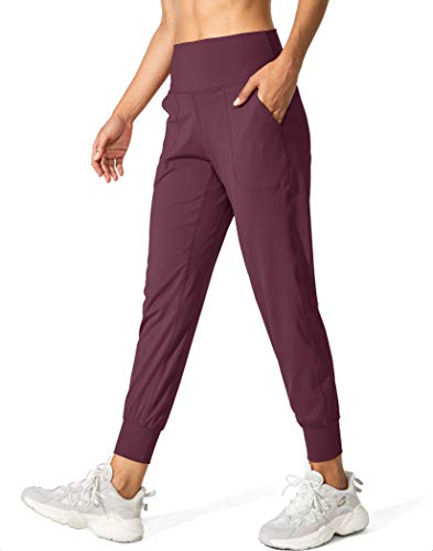 G Gradual Women's Joggers High Waisted Yoga Pants with Pockets Loose Leggings for Women Workout, Athletic, Lounge (Maroon, Small)