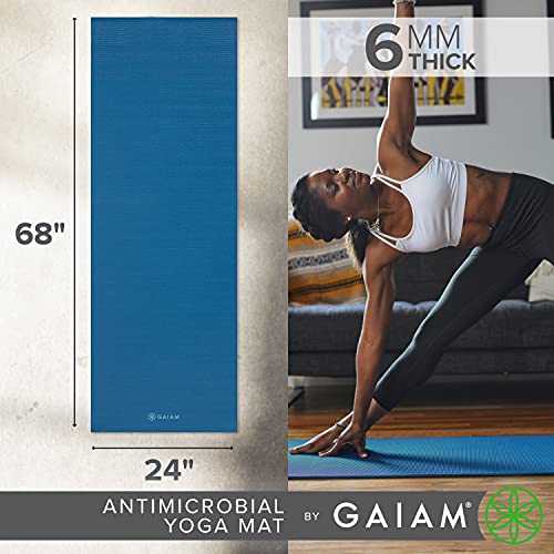 Gaiam Yoga Mat – 6mm Extra Thick Non Slip Exercise Workout Mat for Women and Men – Ideal for Home Gym Fitness, Yoga, Pilates, and Stretching – Grip Texture and Moisture Resistant - Skydive