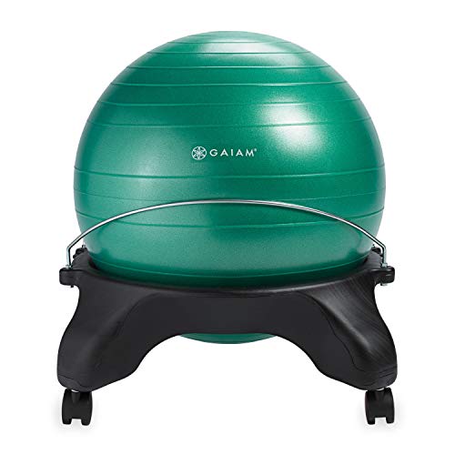 Gaiam Classic Backless Balance Ball Chair – Exercise Stability Yoga Ball Premium Ergonomic Chair for Home and Office Desk with Air Pump, Exercise Guide and Satisfaction Guarantee, Green