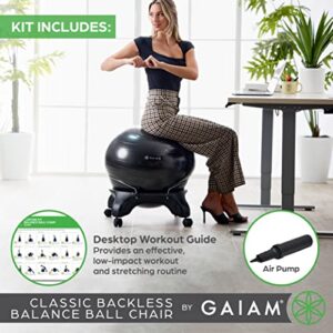 Gaiam Classic Backless Balance Ball Chair – Exercise Stability Yoga Ball Premium Ergonomic Chair for Home and Office Desk with Air Pump, Exercise Guide and Satisfaction Guarantee, Green