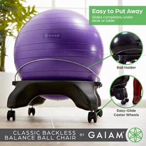 Gaiam Classic Backless Balance Ball Chair – Exercise Stability Yoga Ball Premium Ergonomic Chair for Home and Office Desk with Air Pump, Exercise Guide and Satisfaction Guarantee, Green