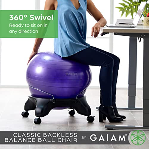 Gaiam Classic Backless Balance Ball Chair – Exercise Stability Yoga Ball Premium Ergonomic Chair for Home and Office Desk with Air Pump, Exercise Guide and Satisfaction Guarantee, Green