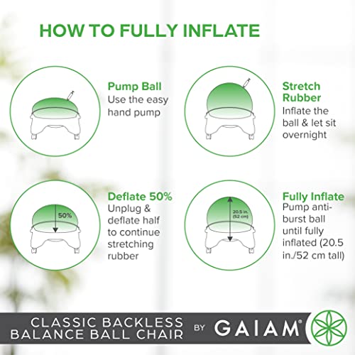 Gaiam Classic Backless Balance Ball Chair – Exercise Stability Yoga Ball Premium Ergonomic Chair for Home and Office Desk with Air Pump, Exercise Guide and Satisfaction Guarantee, Green