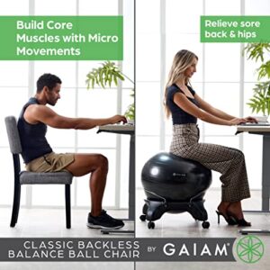 Gaiam Classic Backless Balance Ball Chair – Exercise Stability Yoga Ball Premium Ergonomic Chair for Home and Office Desk with Air Pump, Exercise Guide and Satisfaction Guarantee, Green