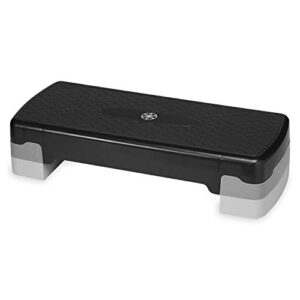 gaiam essentials exercise step platform aerobic stepper bench, fitness equipment workout deck with adjustable riser height & non slip textured surface, black