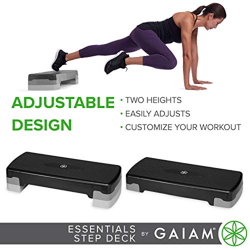 Gaiam Essentials Exercise Step Platform Aerobic Stepper Bench, Fitness Equipment Workout Deck with Adjustable Riser Height & Non Slip Textured Surface, Black