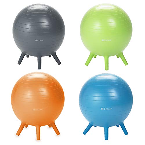 Gaiam Kids Stay-N-Play Children's Balance Ball - Flexible School Chair Active Classroom Desk Alternative Seating, Blue, Orange Junior, Lime Junior and Grey, 52cm