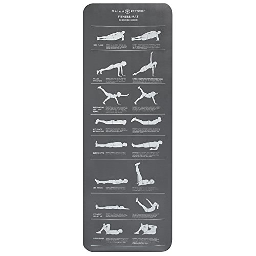 Gaiam Restore Fitness Exercise Mat with Self-Guided Exercise Illustrations Printed on Mat, 10mm Thick