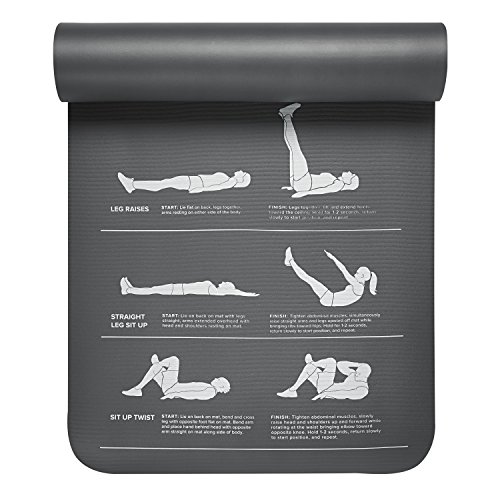 Gaiam Restore Fitness Exercise Mat with Self-Guided Exercise Illustrations Printed on Mat, 10mm Thick