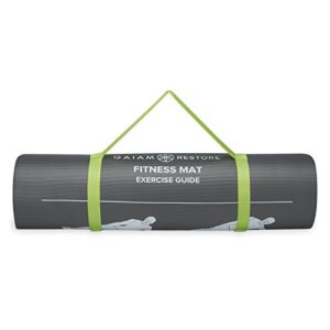 Gaiam Restore Fitness Exercise Mat with Self-Guided Exercise Illustrations Printed on Mat, 10mm Thick