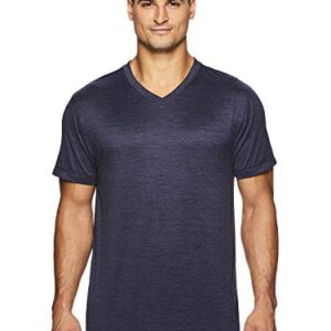 Gaiam Men's Everyday Basic V Neck T Shirt - Short Sleeve Yoga & Workout Top - Everyday Navy Heather, Small