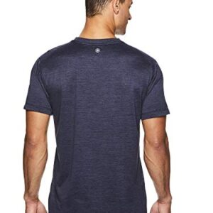 Gaiam Men's Everyday Basic V Neck T Shirt - Short Sleeve Yoga & Workout Top - Everyday Navy Heather, Small
