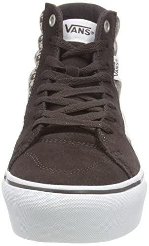 Vans Women's Hi-Top Platform Sneaker, Suede Plaid Mix Brown/White, 8