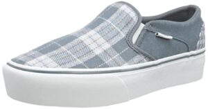vans unisex asher platform slip on low cut design skate shoe sneaker – plaid mix dark grey 7.5