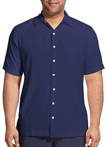 van heusen men’s big and tall air short sleeve button down poly rayon stripe shirt, blue/black iris, 2x-large